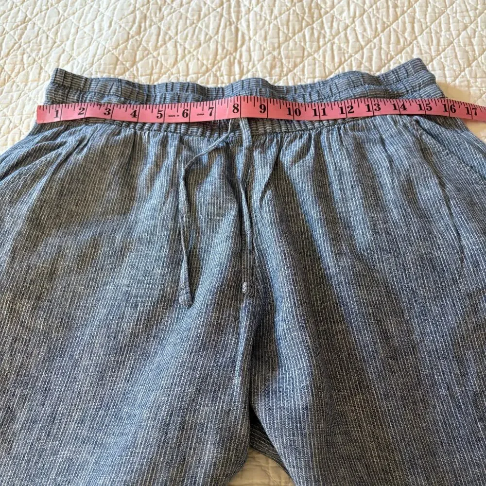 H & M LOGG Wide Leg Capri Pants Blue Sz 8 Nautical Granola Coastal Grandma Beach